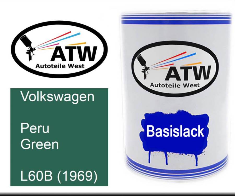 Volkswagen, Peru Green, L60B (1969): 500ml Lackdose, von ATW Autoteile West.